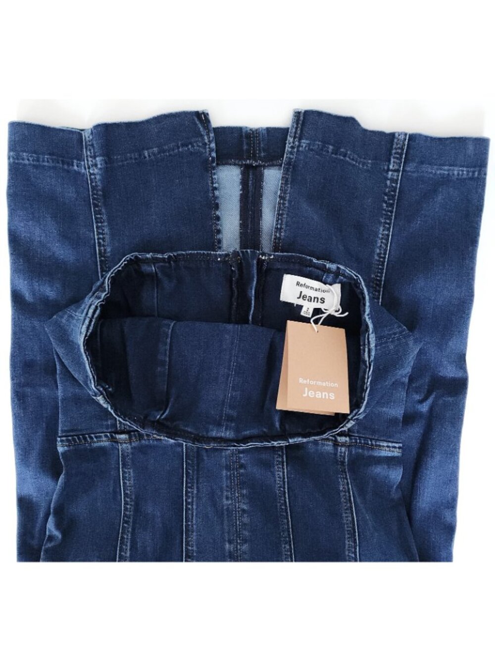 Reformation Jeans Anais Womens Strapless Denim Midi Dress in Merritt Blue Size 2 - Picture 3 of 4